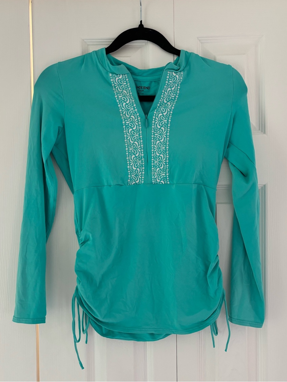 Lands' End Teal Long-Sleeve Embroidered Tunic Top Rashguard Swim Top